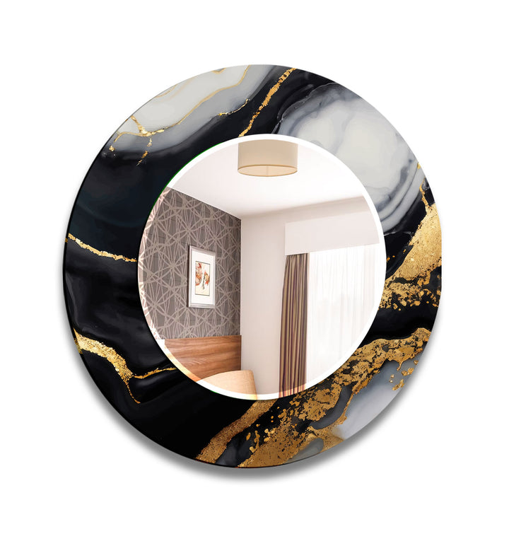 Black & Gold Marble Glass Wall Mirror – Modern Luxury Bathroom Accent
