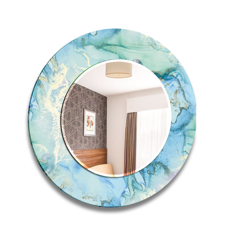 Pastel Blue & Lavender Glass Wall Mirror – Abstract Watercolor Accent