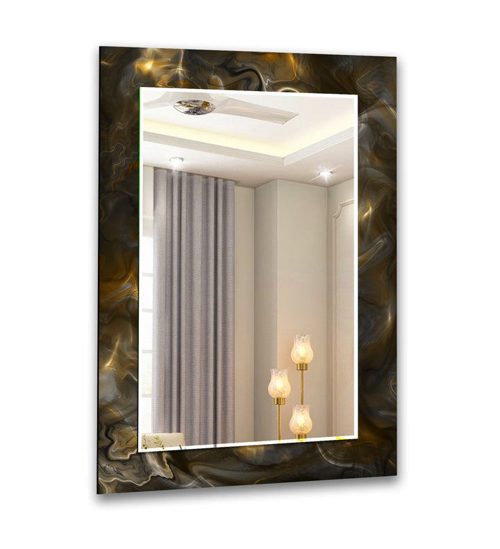 Golden Energy Glass Wall Mirror – Modern Abstract Accent for Home