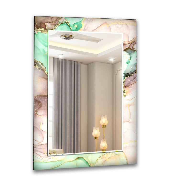 Mint & Gold Marble Glass Wall Mirror – Elegant Pastel Decor Accent