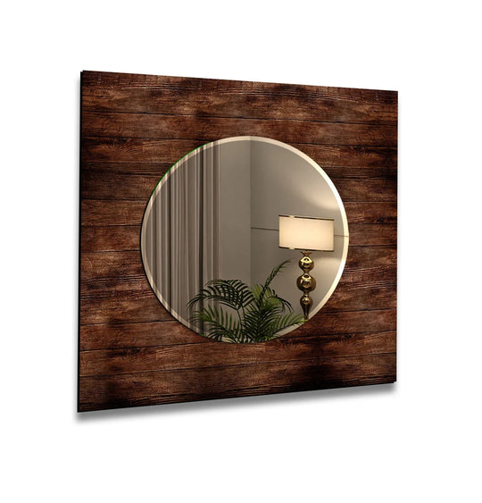 Dark Brown Wood Pattern Wall Mirror - MyPhotoStation