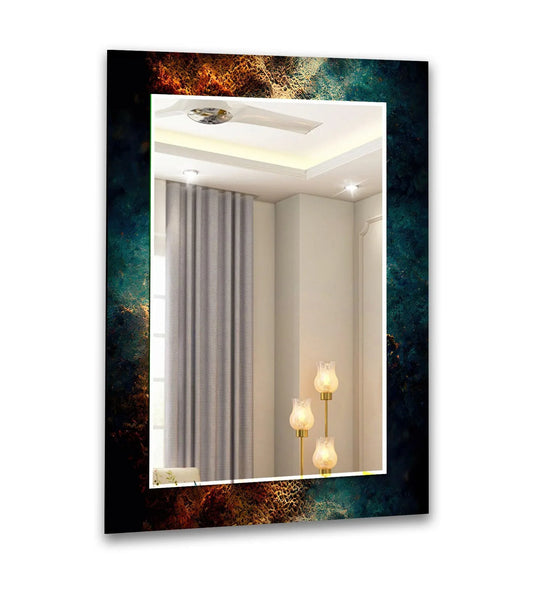 Decorative Wall Mirrors featuring a bold abstract pattern in navy blue and brown and crafted with tempered glass for luxury decor