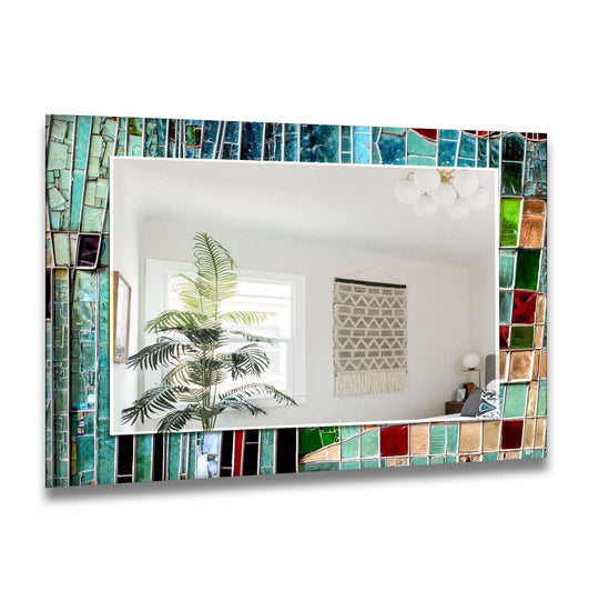 This stained stones wall mirror features colorful mosaic stones and is great elegant living room decor and durable home decor