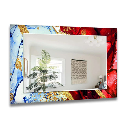 Stained Blue & Red Golden Wall Mirror Bedroom Wall Mirror
