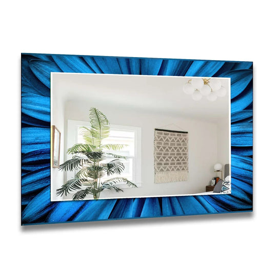A Blue Daisy Large Wall Mirror showcasing vibrant blue petals and an elegant floral design a living room wall mirror with tempered glass