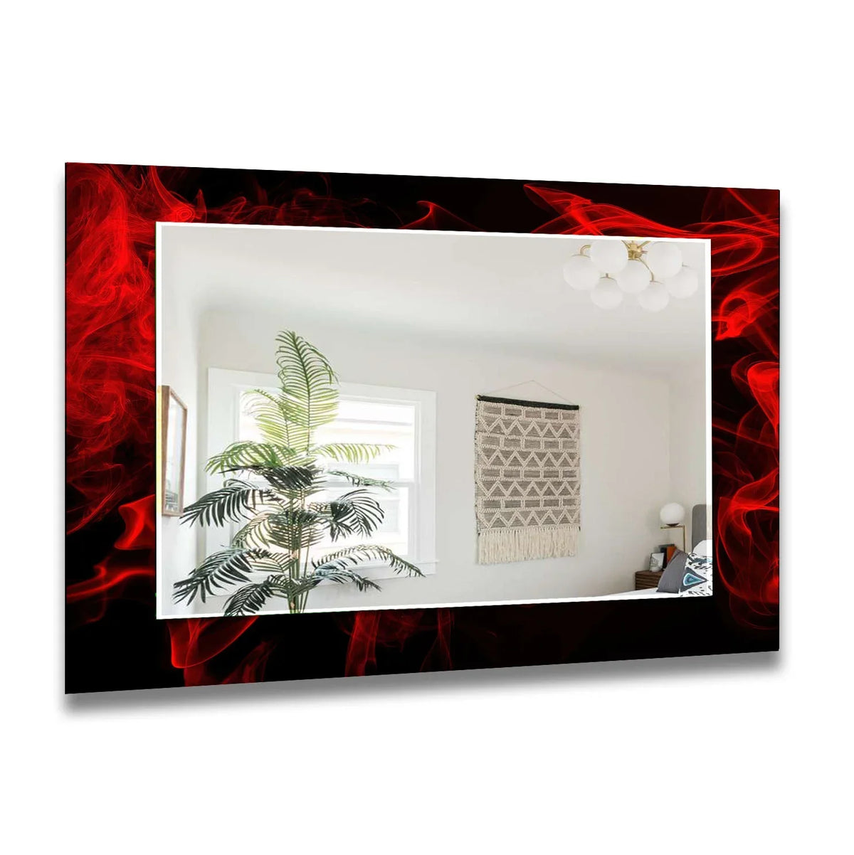 Dramatic color contrast defines this black and red abstract wall mirror, perfect for decorating with wall mirrors and adding a bold statement to your décor.