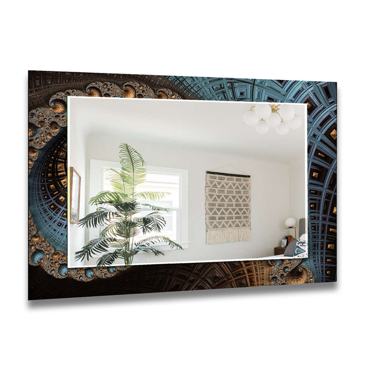 Architektonischer Mandala-Glas-Wandspiegel – Modernes geometrisches Akzentdekor