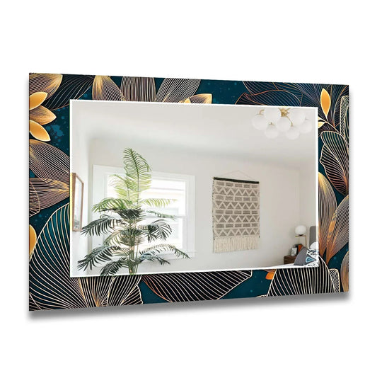 Dark Navy Golden Flowers Wall Mirrors Mosaic Mirror 
