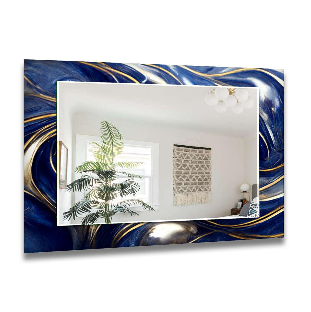 Marble Navy Blue and Gold Wall Mirror Abstract Mirror
