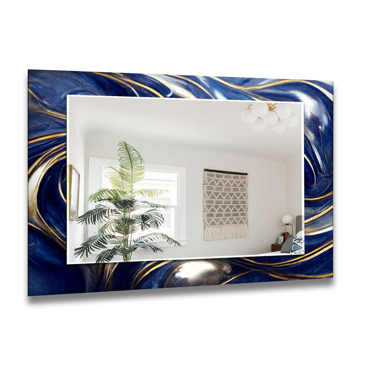 Marble Navy Blue and Gold Wall Mirror Abstract Mirror
