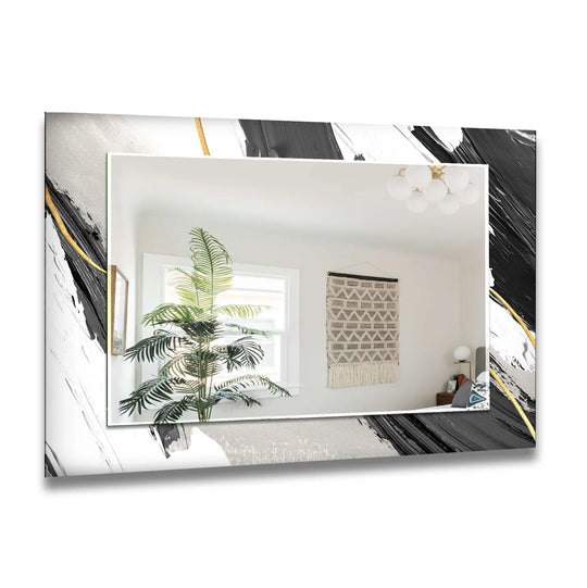 Monochrome Gold Abstract Glass Wall Mirror – Modern Artistic Accent - MyPhotoStation