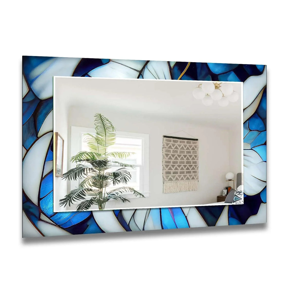 Highlighting the layering effect of glass pieces, this modern wall mirrors feature creates a striking visual depth in the stained white flower wall mirror.