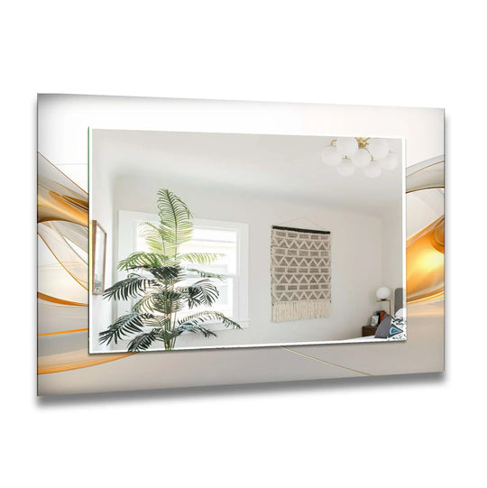 Golden Wave Glass Wall Mirror – Sleek Modern Bathroom Accent - MyPhotoStation
