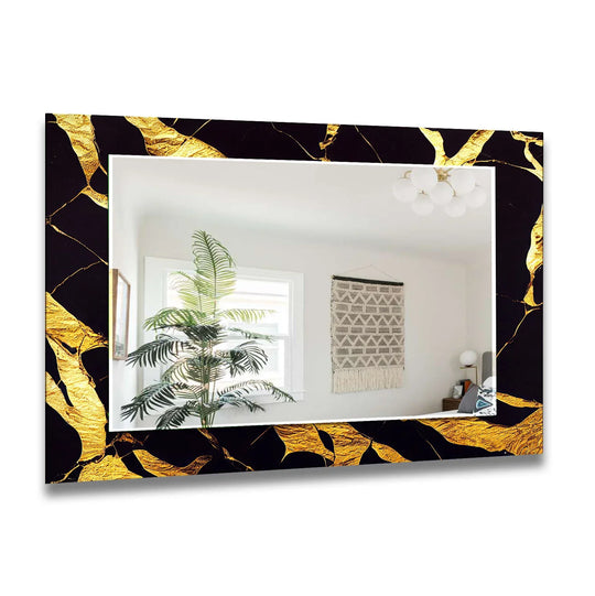 Gold Marble Glass Wall Mirror – Black & Gold Modern Home Decor - MyPhotoStation
