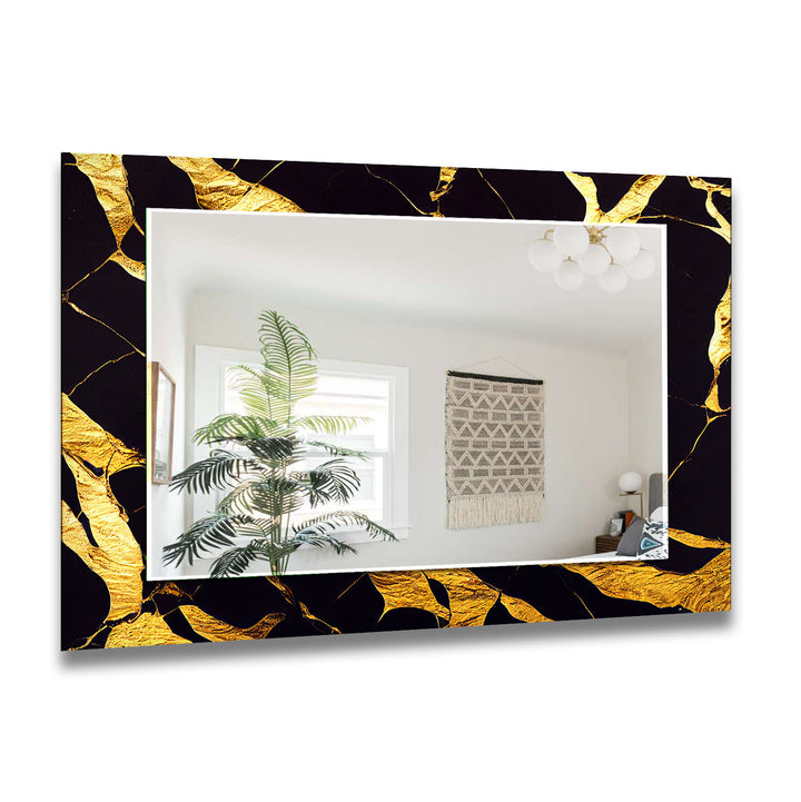 Goldmarmor-Glas-Wandspiegel – Schwarz &amp; Gold Moderne Wohndekoration 