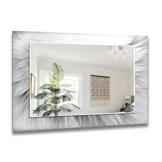 Feathered Flow Glass Wall Mirror – Modern Black and White Accent - MyPhotoStation
