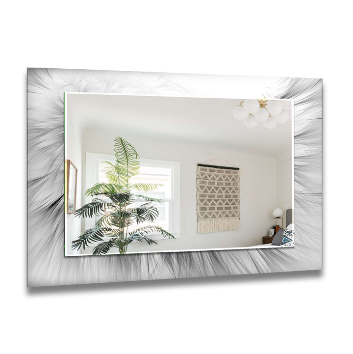 Feathered Flow Glass Wall Mirror – Modern Black and White Accent