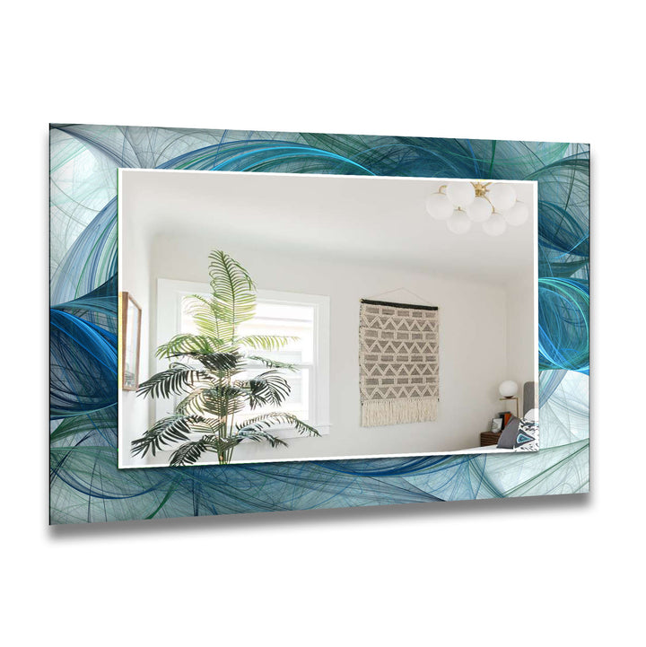 Ocean Wave Glas-Wandspiegel – Blaues Wirbel-Abstrakt-Design