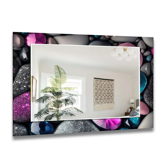 The wall mirror features a pink and grey stones design and is a luxury wall mirror perfect for adding stained glass art accents to your room decor
