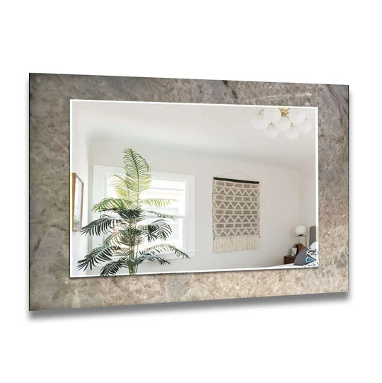 Brown Abstract Large Wall Mirror with a horizontal orientation an artistic brown and grey marble look frame and tempered glass