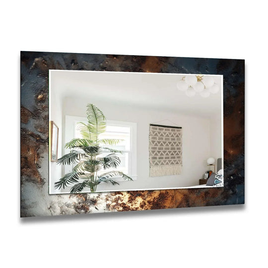 Bronze and silver abstract wall mirror featuring a textured pattern border for a modern artistic design and elegant home decor