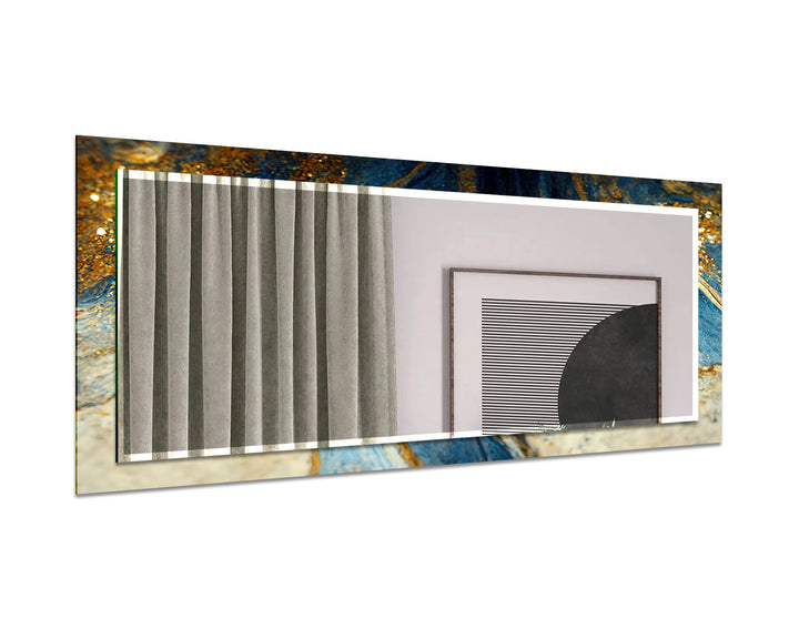 Blue & Gold Marble Glass Wall Mirror – Elegant Abstract Accent Piece