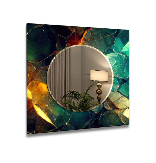 Twilight Gemstone Glass Wall Mirror – Luxe Multicolor Marble Design - MyPhotoStation