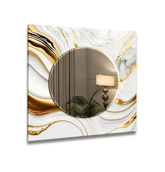 White Marble Wave Glass Wall Mirror – Modern Luxury Accent Decor - MyPhotoStation