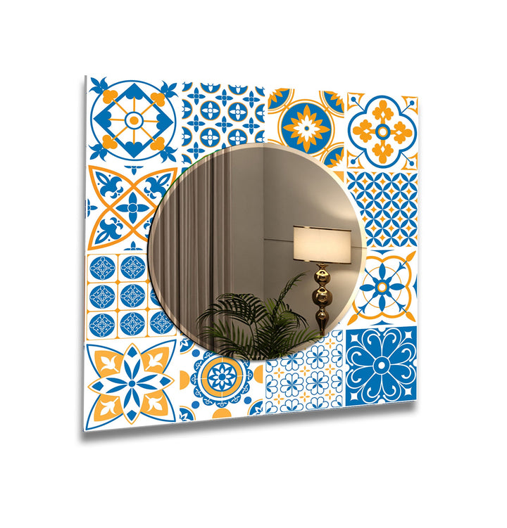 White and Dark Blue Mosaic Design Wall Mirror 