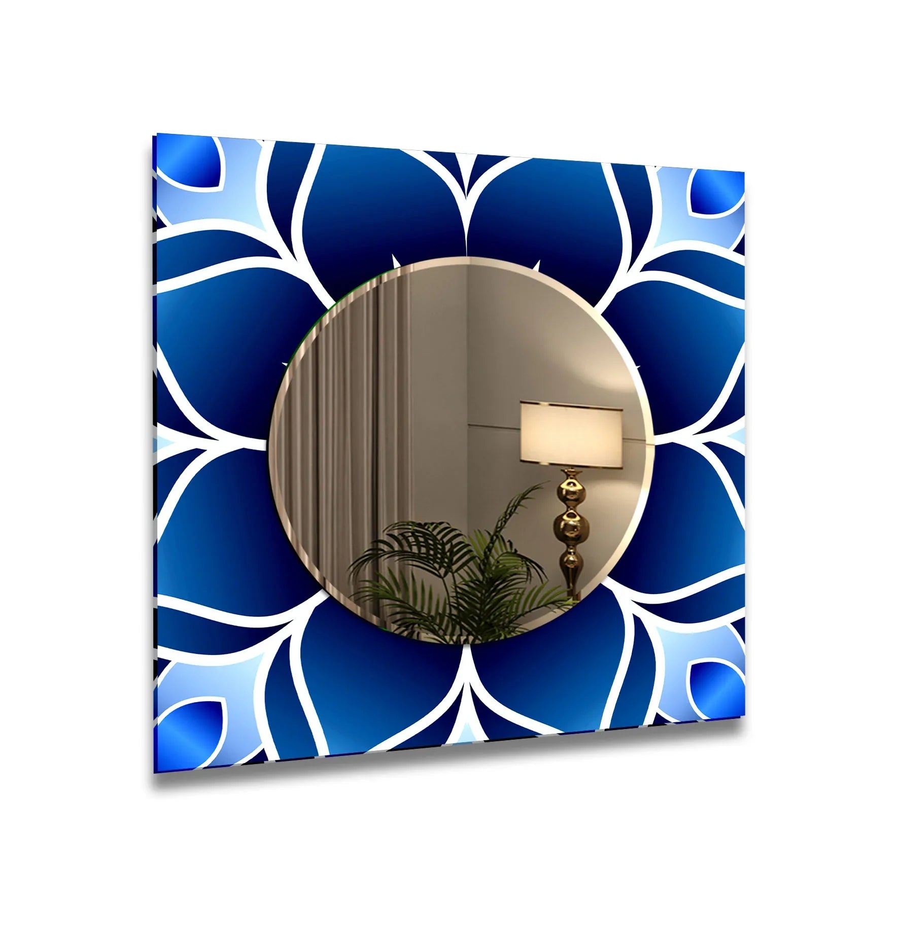 Royal Blue Geometric Wall Mirror – Modern Tile Pattern Mirror ...