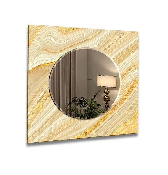 Golden Cream Swirl Glass Wall Mirror – Elegant Marble Look Accent - MyPhotoStation