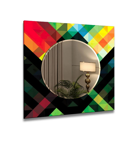 Geometric Spectrum Glass Wall Mirror – Colorful Modern Statement - MyPhotoStation