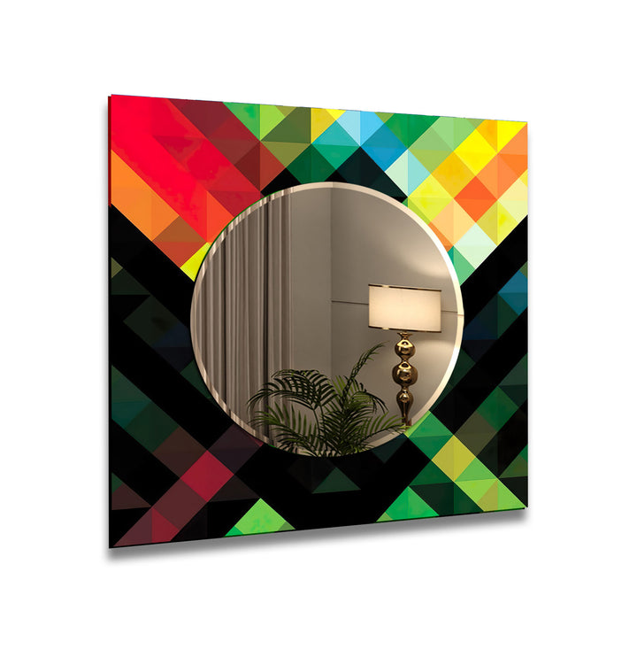 Geometrischer Spectrum-Glas-Wandspiegel – Farbenfrohes, modernes Statement 