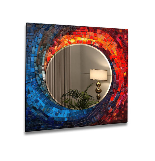 Red and Dark Blue Mosaic Wall Mirror gold frame mirror
