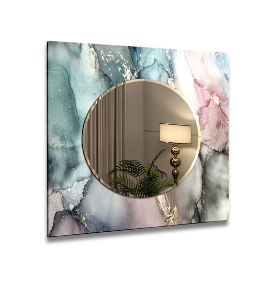Elegant Marble Glass Wall Mirror – Pastel Abstract Bathroom Decor - MyPhotoStation