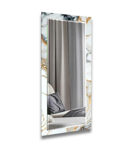 White & Gold Marble Glass Wall Mirror for Modern Living Room Decor - MyPhotoStation