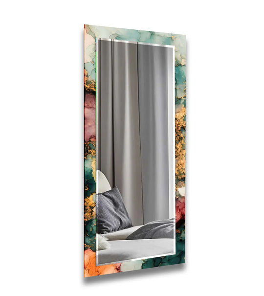 Emerald Fire Glass Wall Mirror – Abstract Marble Effect Decor - MyPhotoStation