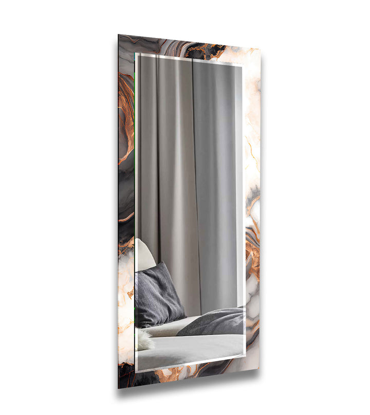 Modern Round Glass Wall Mirror with Marble Design