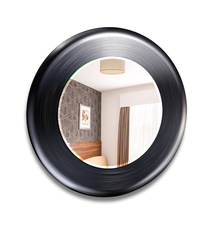 Modern Round Glass Wall Mirror – Sleek Black Frame, Minimalist Living Room Accent