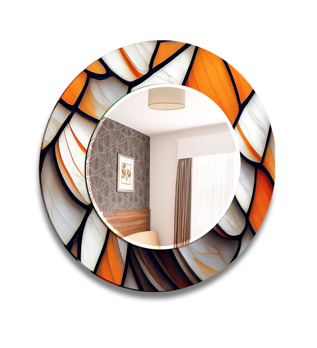 Silver & Orange Abstract Wall Mirror Bathroom Wall Mirror
