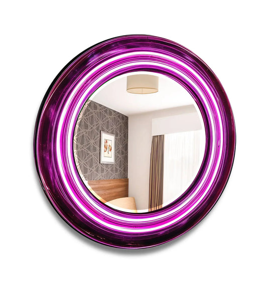 Purple Swirl Round Glass Mirror – Bold Accent for Modern Interiors - MyPhotoStation