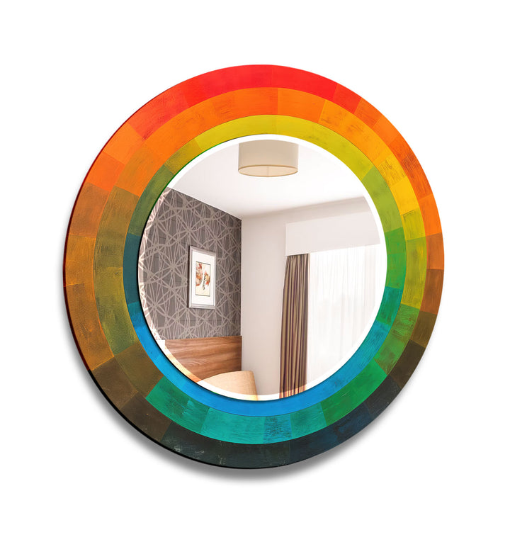 Gradient Spectrum Round Mirror – Colorful Frame Wall Accent