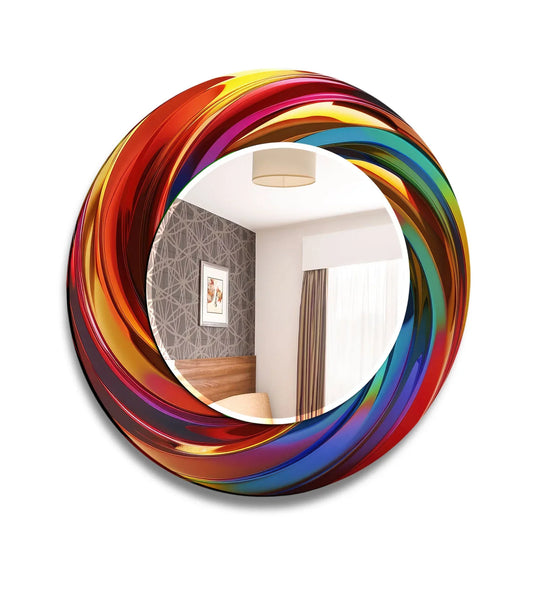Color Swirl Round Mirror – Bold Rainbow Glass Frame for Wall Decor - MyPhotoStation