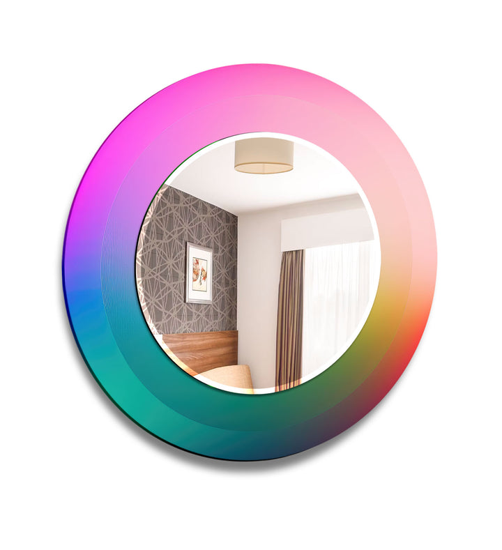 Gradient Rainbow Round Mirror – Pink Turquoise Frame for Decor