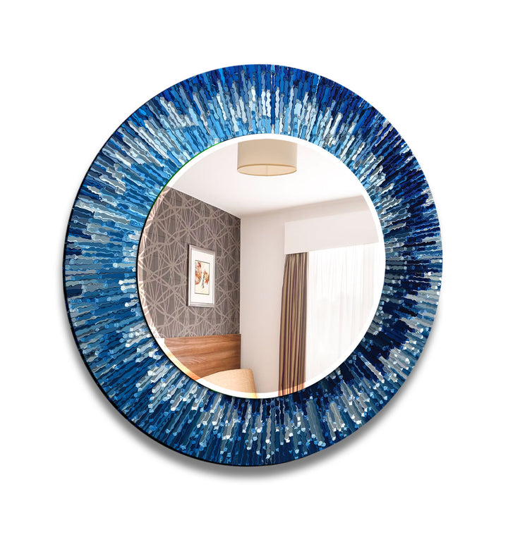 Ocean Burst Glass Wall Mirror – Modern Blue Radiance Design