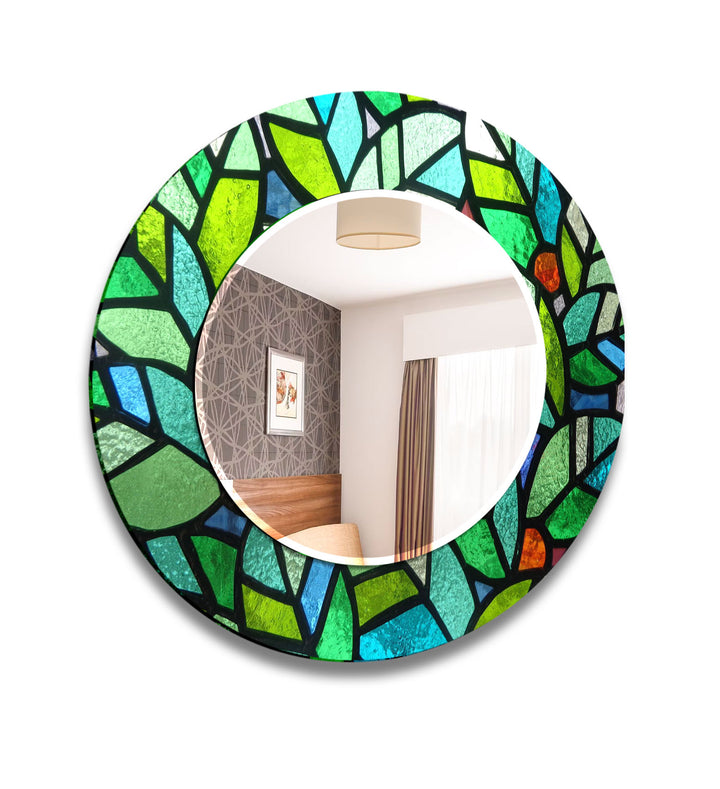 Green Mosaic Glass Wall Mirror – Vibrant Stained Art Frame