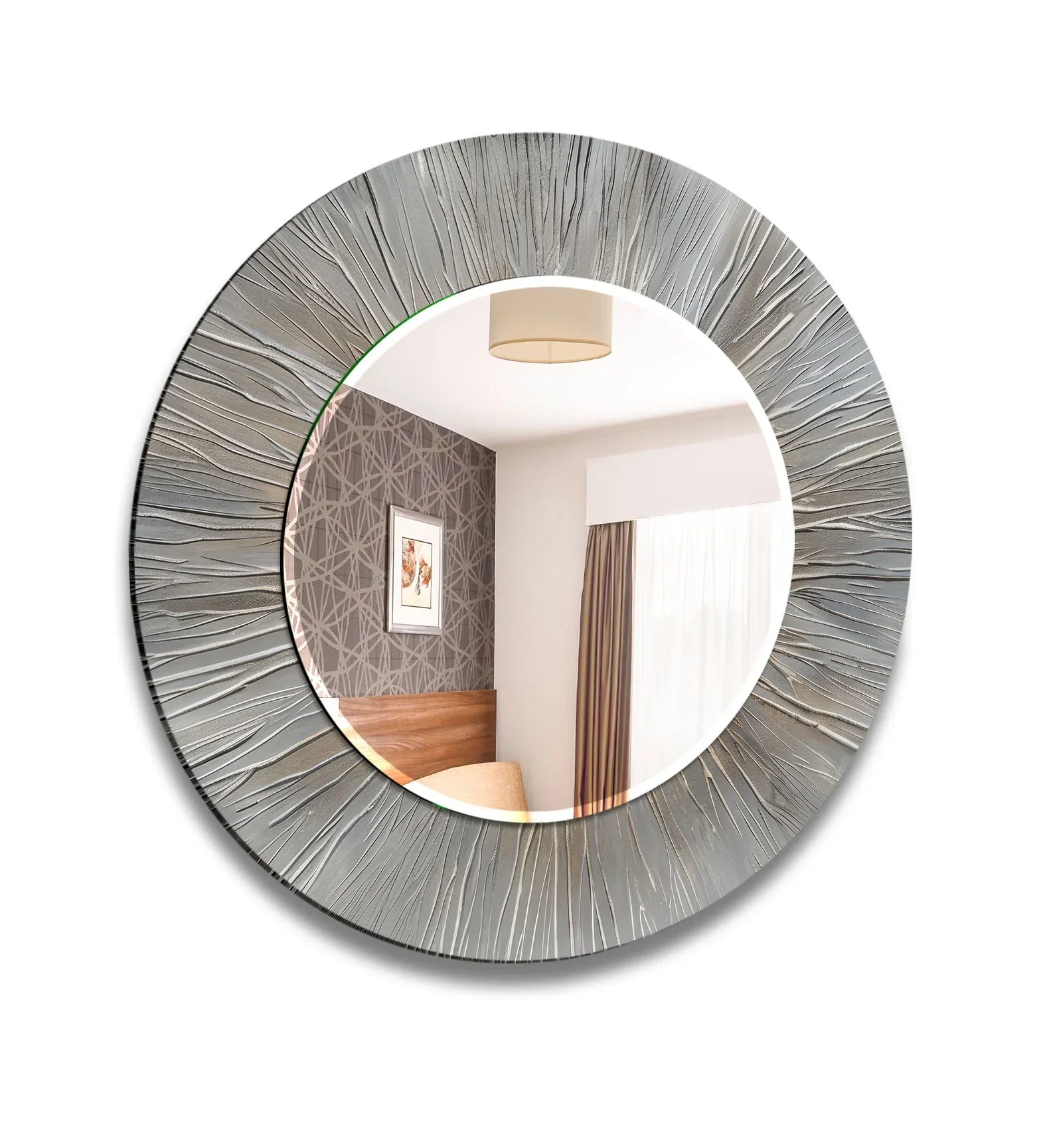 Silver Burst Round Wall Mirror – Elegant Textured Frame for Modern ...
