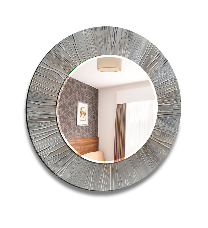 Silver Burst Round Wall Mirror – Textured Frame for Elegant Modern Decor