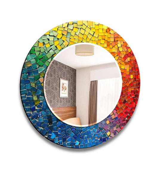 Rainbow Glass Mosaic Mirror – Vibrant Round Accent for Wall Decor - MyPhotoStation