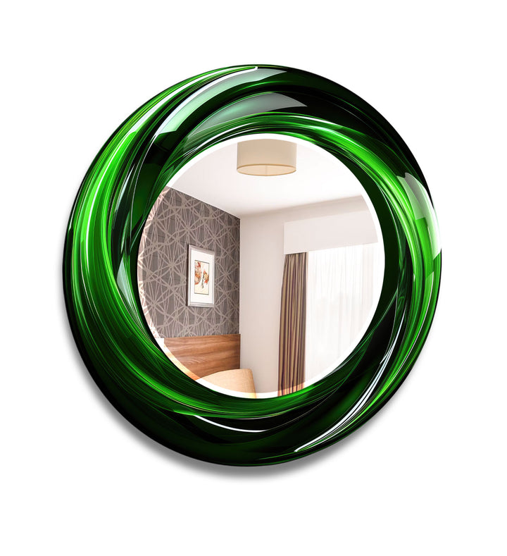 Green Swirl Round Mirror – Bold Glass Frame for Modern Wall Decor